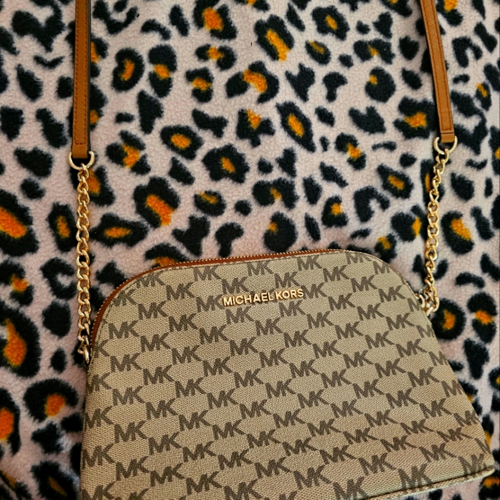 MK Michael Kors Tan Neutral Logo Small Crossbody Purse